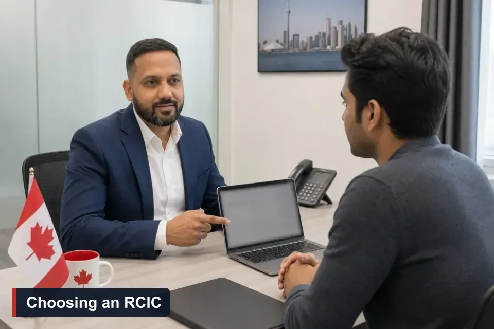 How to choose an immigration consultant in Canada: Sanjay Singh Kumar, RCIC at VMC Immigration, advises a client at his Brampton office
